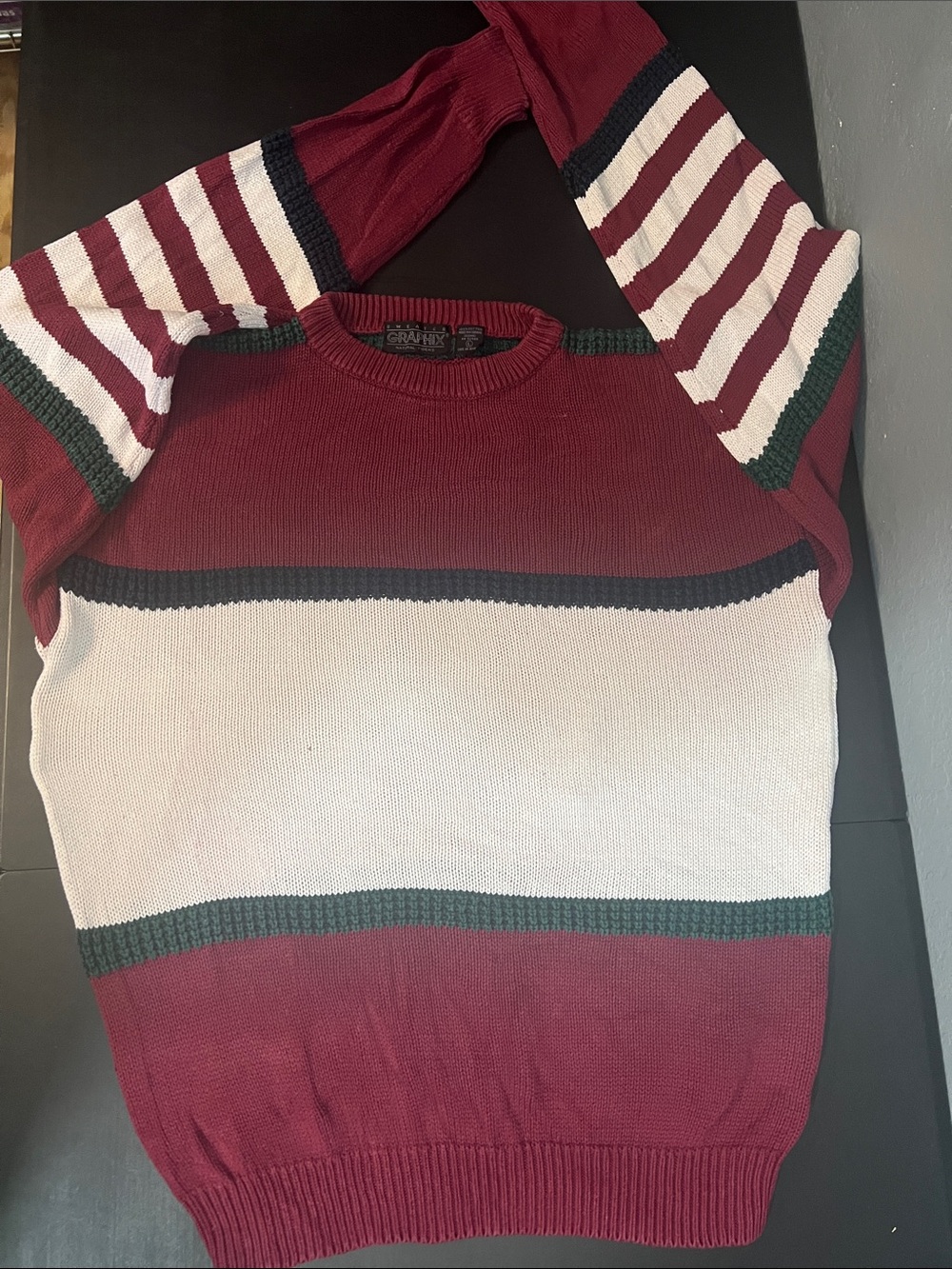 Men's Burgundy and White Colorblock Crewneck Sweater
